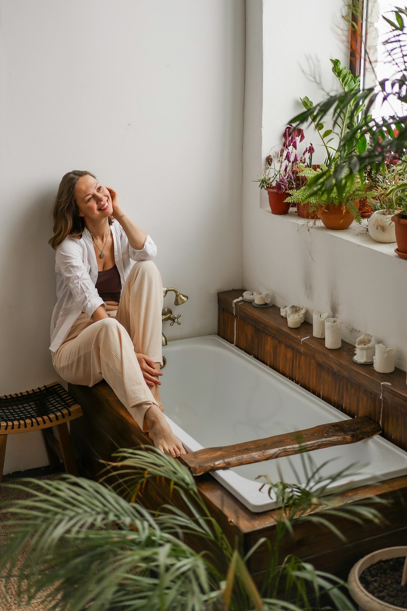 beautiful girl is engaged in morning self-care