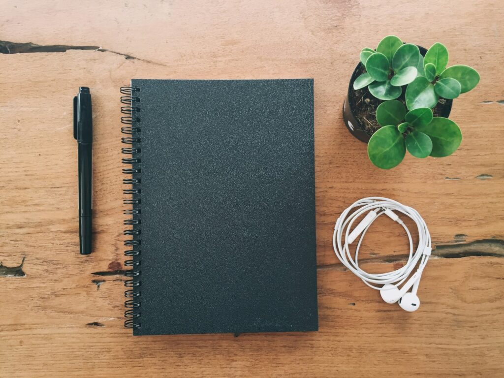 Flat lay travel journal